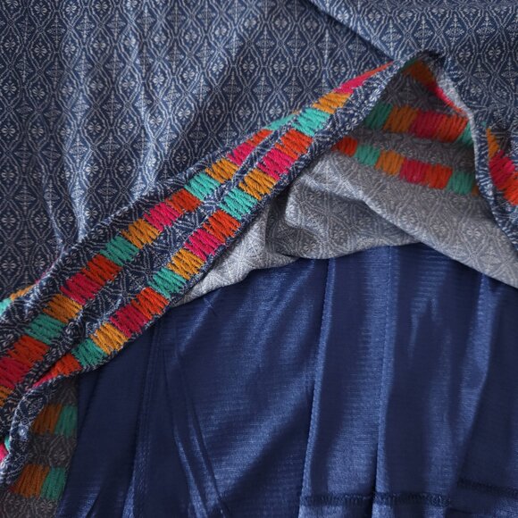 THML Blue White Geometric Print Sleeveless Dress XS Embroidered Trim Lined Boho - Picture 7 of 12